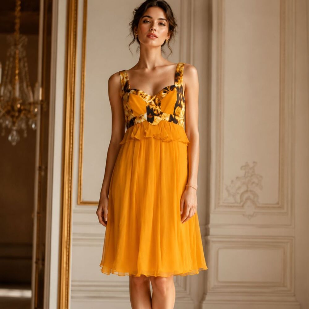 RUNWAY. Carolina Herrera Knee-Length Dress Size: 6 mustard yellow